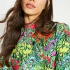 Clearance Oasis Jersey Floral Funnel Neck Long Sleeve Top Multi