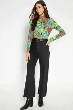 Clearance Oasis Jersey Floral Funnel Neck Long Sleeve Top Multi