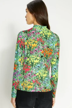 Clearance Oasis Jersey Floral Funnel Neck Long Sleeve Top Multi