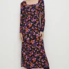 Best Oasis Jersey Floral Square Neck Midi Dress Black
