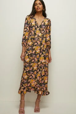 Outlet Oasis Jersey Floral Wrap Midi Dress Multi