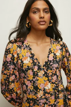 Outlet Oasis Jersey Floral Wrap Midi Dress Multi
