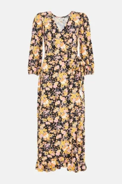 Outlet Oasis Jersey Floral Wrap Midi Dress Multi