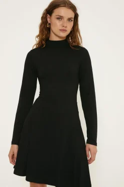 Hot Oasis Jersey Funnel Neck Long Sleeve Mini Dress Black