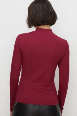 Clearance Oasis Jersey Funnel Neck Long Sleeve Top Berry