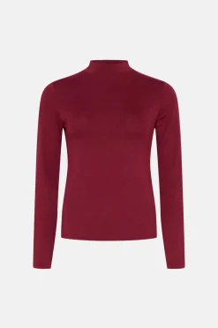Clearance Oasis Jersey Funnel Neck Long Sleeve Top Berry