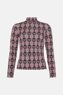 Discount Oasis Jersey Geo Funnel Neck Long Sleeve Top Black