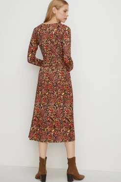 Online Oasis Jersey Paisley Fixed Wrap Midi Dress Red