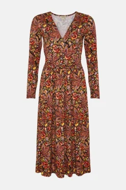 Online Oasis Jersey Paisley Fixed Wrap Midi Dress Red