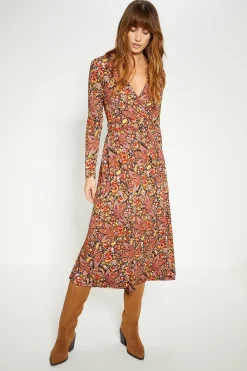 Sale Oasis Jersey Paisley Print Wrap Midi Dress Red