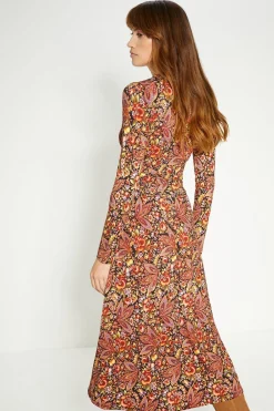 Sale Oasis Jersey Paisley Print Wrap Midi Dress Red