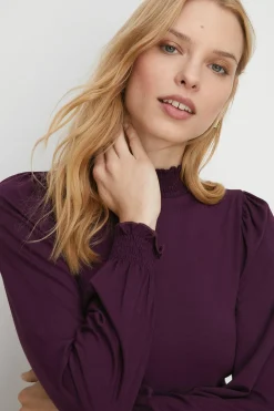Fashion Oasis Jersey Shirred Neck And Cuff Top Black