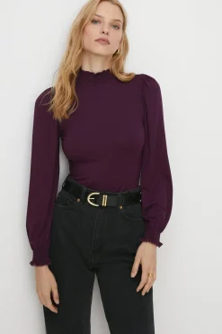 Fashion Oasis Jersey Shirred Neck And Cuff Top Black
