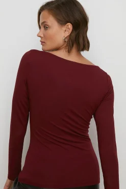 Online Oasis Jersey Slash Neck Long Sleeve Top Berry