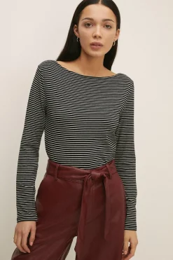 Online Oasis Jersey Stripe Slash Neck Long Sleeve Top Blackwhite