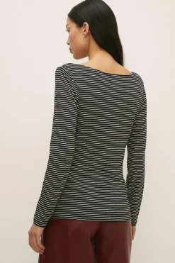 Online Oasis Jersey Stripe Slash Neck Long Sleeve Top Blackwhite