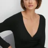 Fashion Oasis Jersey Wrap Long Sleeve Top Black