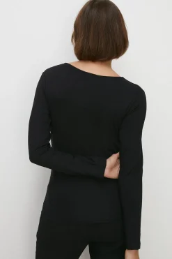 Fashion Oasis Jersey Wrap Long Sleeve Top Black