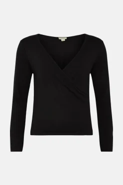 Fashion Oasis Jersey Wrap Long Sleeve Top Black