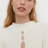 Outlet Oasis Keyhole Cut Out Ribbed Knit Top Ivory