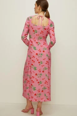 New Oasis Keyhole Detail Printed Midi Dress Rose