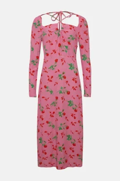 New Oasis Keyhole Detail Printed Midi Dress Rose