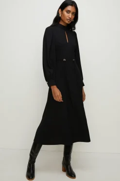 New Oasis Keyhole Soft Tailored Crepe Midi Dress Black