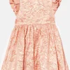 Hot Oasis Kids Floral Jacquard Ruffle Detail Mini Dress Rose Pink