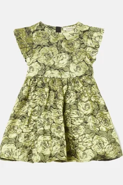 Outlet Oasis Kids Floral Jacquard Ruffle Detail Mini Dress Green