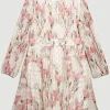 Discount Oasis Kids Metallic Floral Pleated Balloon Sleeve Dress Cream