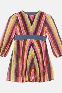 Online Oasis Kids Metallic Pleated Balloon Sleeve Dress Pink