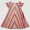 Online Oasis Kids Metallic Pleated Stripe Ruffle Dress Nude