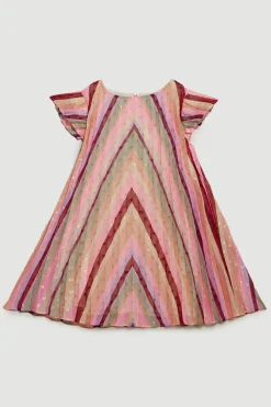 Online Oasis Kids Metallic Pleated Stripe Ruffle Dress Nude