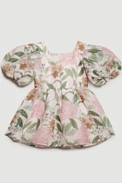 Outlet Oasis Kids Puff Sleeve Floral Mini Dress Nude