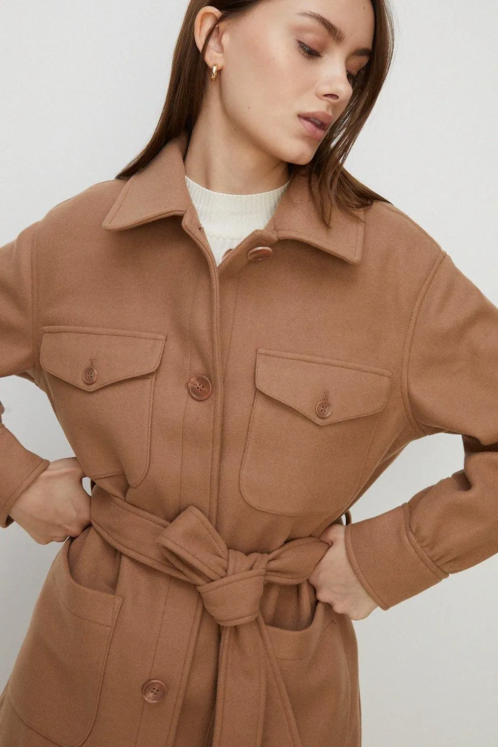 Discount Oasis Knit Back Pocket Detail Overshirt Jacket Camel