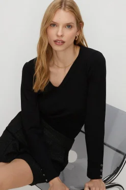 Best Oasis Knitted V Neck Jumper Black