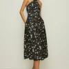 New Oasis Knot Detail Ditsy Print Scuba Midi Dress Black