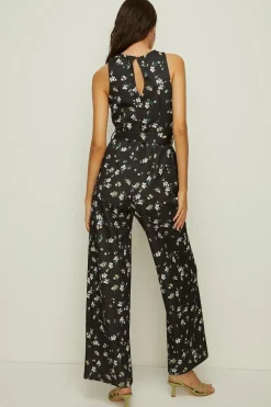 Sale Oasis Knot Detail Ditsy Print Scuba Jumpsuit Black