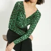 Fashion Oasis Knot Front Animal Printed Top Green