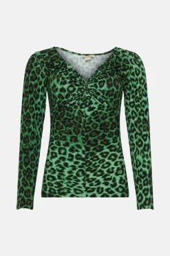 Fashion Oasis Knot Front Animal Printed Top Green