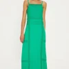 Outlet Oasis Lace And Ladder Insert Slub Cotton Maxi Dress Green