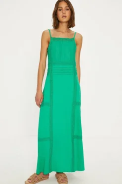 Outlet Oasis Lace And Ladder Insert Slub Cotton Maxi Dress Green