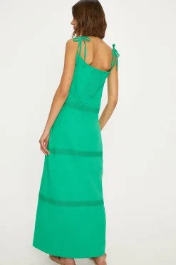 Outlet Oasis Lace And Ladder Insert Slub Cotton Maxi Dress Green