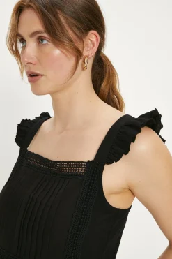 Online Oasis Lace And Pintuck Insert Cami Top Black