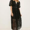 New Oasis Lace Button Through Midaxi Dress Black