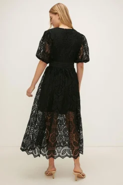 Online Oasis Lace Button Through Midaxi Dress Black
