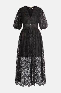 New Oasis Lace Button Through Midaxi Dress Black