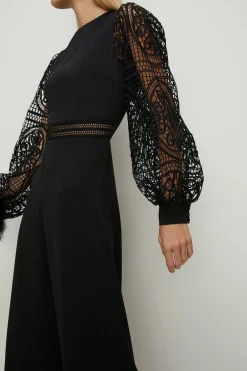 Fashion Oasis Lace Detail Wide Leg Jumpsuit Black