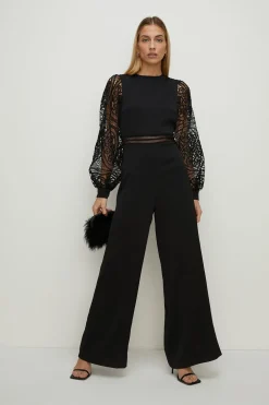 Fashion Oasis Lace Detail Wide Leg Jumpsuit Black
