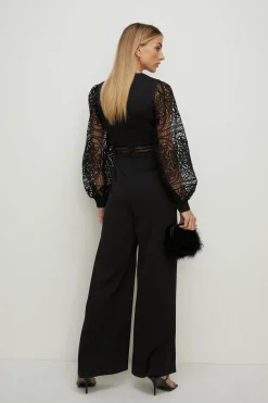 Fashion Oasis Lace Detail Wide Leg Jumpsuit Black